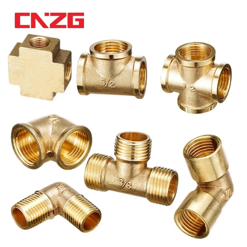 Pnömatik sıhhi tesisat pirinç boru bağlantı parçası erkek/kadın konu 1/8 "1/4" 3/8 "1/2" BSP Tee tipi bakır parçaları su petrol gaz adaptörü
