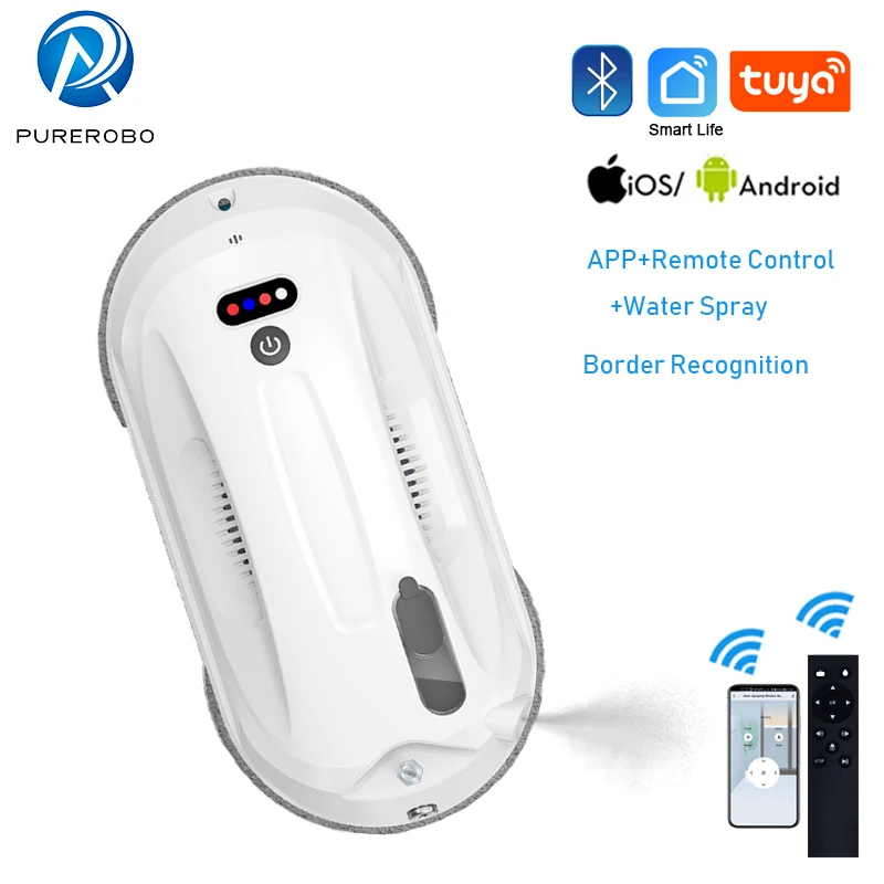 Purerobo W-R4S Ultra ince robotlu süpürge akıllı otomatik su sprey elektrikli pencere temizlik robotu APP ve uzaktan ile