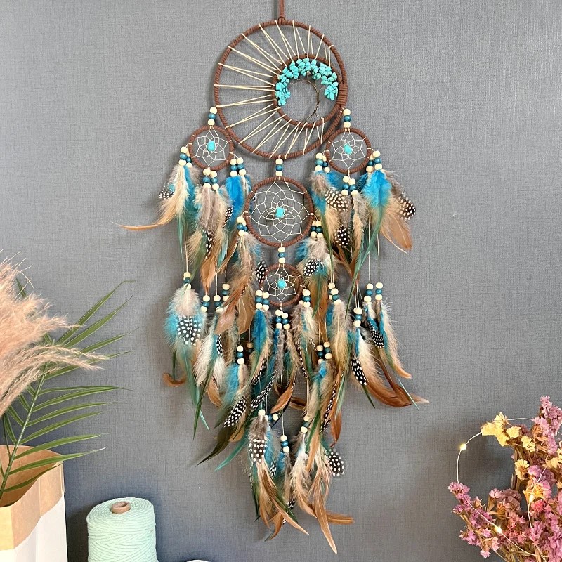 Rüya yakalayıcılar 5 yüzük Retro manuel rüya yakalayıcılar ev dekorasyon hintliler doğal taş hayat ağacı Dreamcatcher duvar süsleri