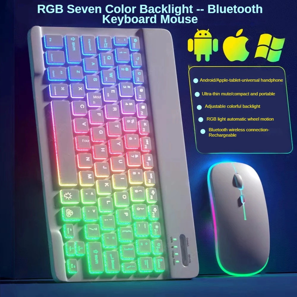 RGB BT klavye ve fare Combo şarj edilebilir kablosuz mavi-diş klavye fare rusça İspanyolca arka klavye ve fare seti