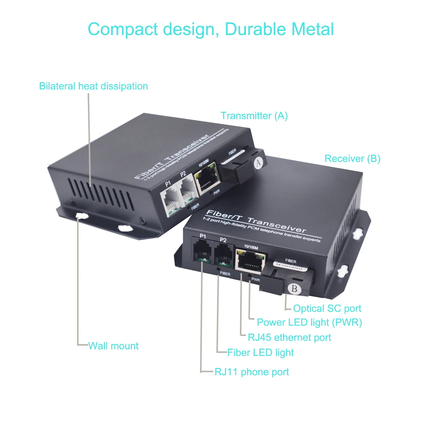 RJ11 telefon ve 10/100M Ethernet üzerinden Fiber optik genişletici, sabit hat telefonları Fiber, Singlemode 20Km, çok modlu 500m - Görsel 2