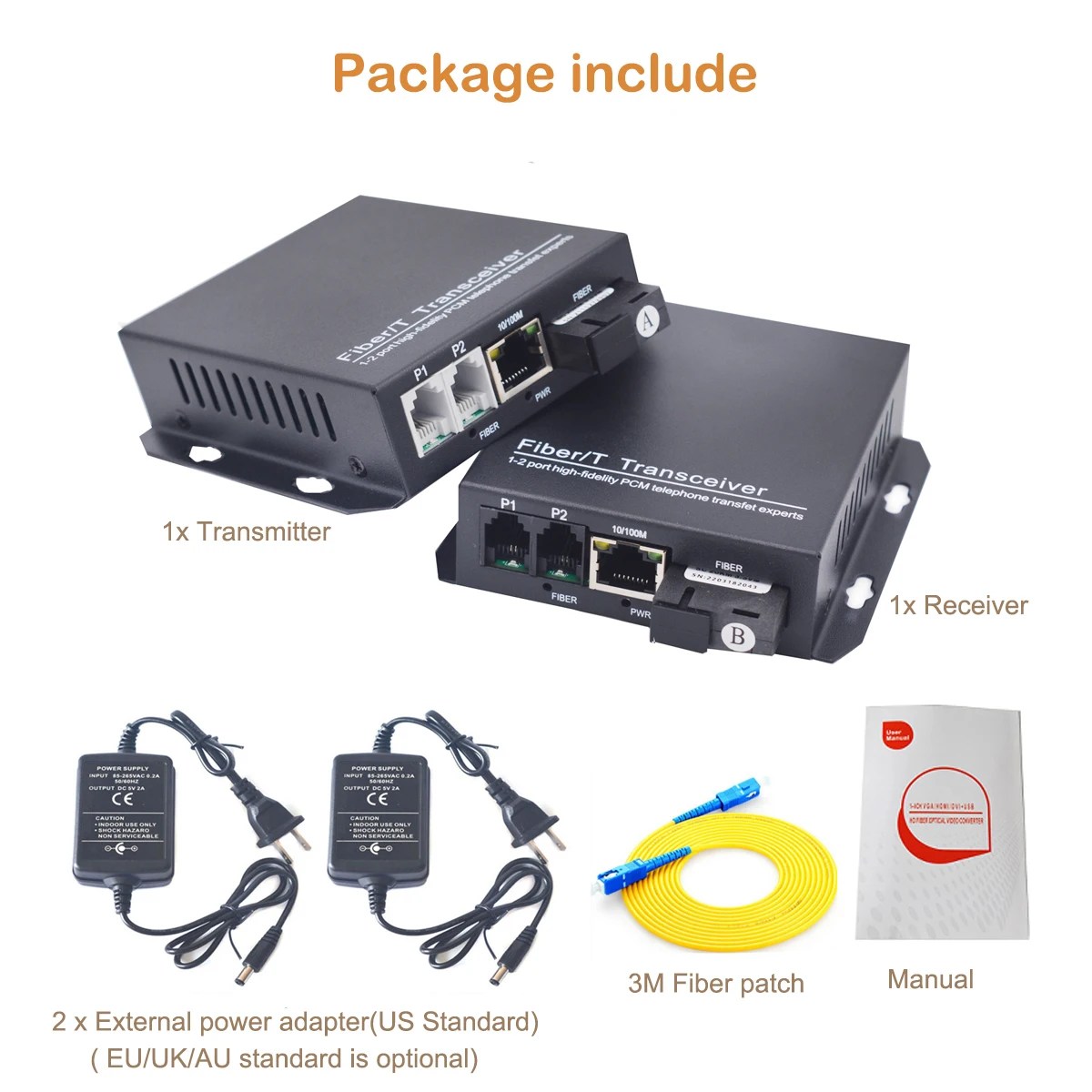 RJ11 telefon ve 10/100M Ethernet üzerinden Fiber optik genişletici, sabit hat telefonları Fiber, Singlemode 20Km, çok modlu 500m - Görsel 6