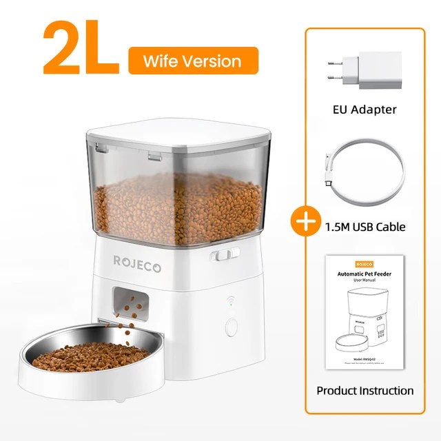 ROJECO 2L otomatik WIFI kedi besleyici akıllı kediler Kibble dağıtıcı kediler için uzaktan kumanda ile otomatik Pet gıda dağıtıcı aksesuarları - Görsel 9