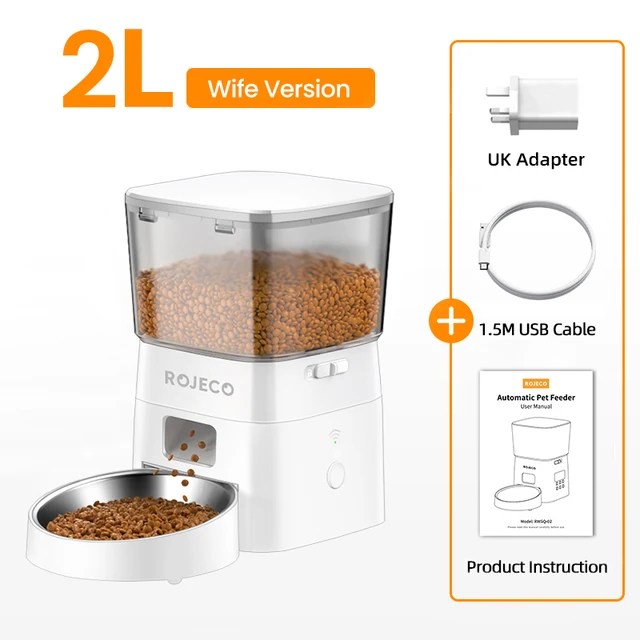 ROJECO 2L otomatik WIFI kedi besleyici akıllı kediler Kibble dağıtıcı kediler için uzaktan kumanda ile otomatik Pet gıda dağıtıcı aksesuarları - Görsel 7