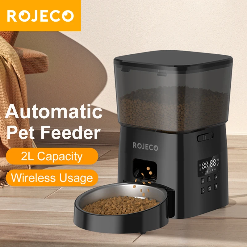 ROJECO otomatik kedi besleyici Pet akıllı kedi maması Kibble dağıtıcı düğme sürümü için akıllı kontrol otomatik besleyici kedi köpek aksesuarları
