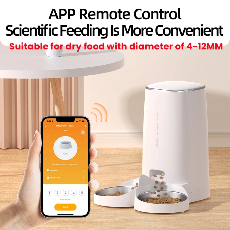 ROJECO otomatik kedi besleyici Pet akıllı kedi maması Kibble dağıtıcı uzaktan kumanda WiFi düğme kediler köpek aksesuarları için otomatik besleyici