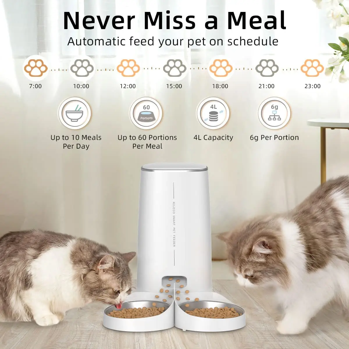 ROJECO otomatik kedi besleyici Pet akıllı kedi maması Kibble dağıtıcı uzaktan kumanda WiFi düğme kediler köpek aksesuarları için otomatik besleyici - Görsel 3