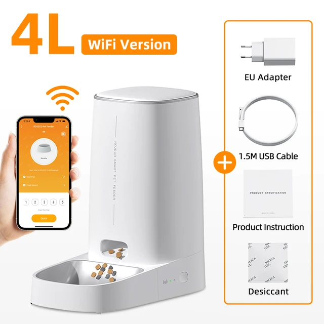 ROJECO otomatik kedi besleyici Pet akıllı kedi maması Kibble dağıtıcı uzaktan kumanda WiFi düğme kediler köpek aksesuarları için otomatik besleyici