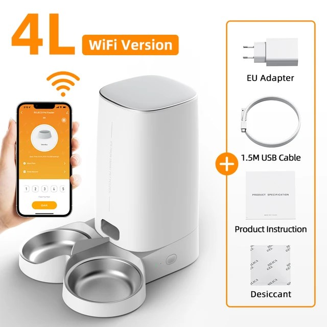 ROJECO otomatik kedi besleyici Pet akıllı kedi maması Kibble dağıtıcı uzaktan kumanda WiFi düğme kediler köpek aksesuarları için otomatik besleyici - Görsel 12