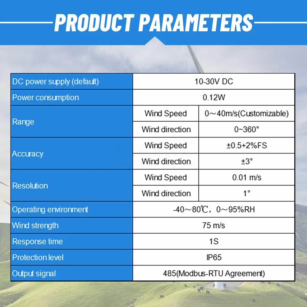 RS485 0-5V 0-10V 4-20mA algılama hava İstasyonu verici çıkışı 0-40 m/s ultrasonik rüzgar hızı ve yön sensörü modülü - Görsel 3
