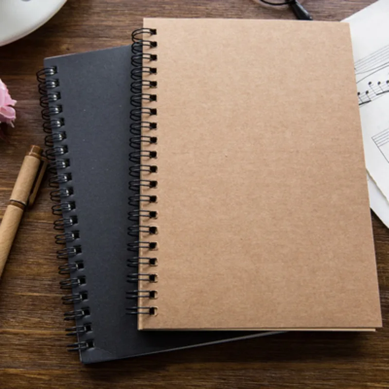 Retro tarzı Kraft kağıt çift bobin yüzük Spiral defter Sketchbook günlüğü kağıt yazma pedleri not defteri öğrenci okul malzemeleri
