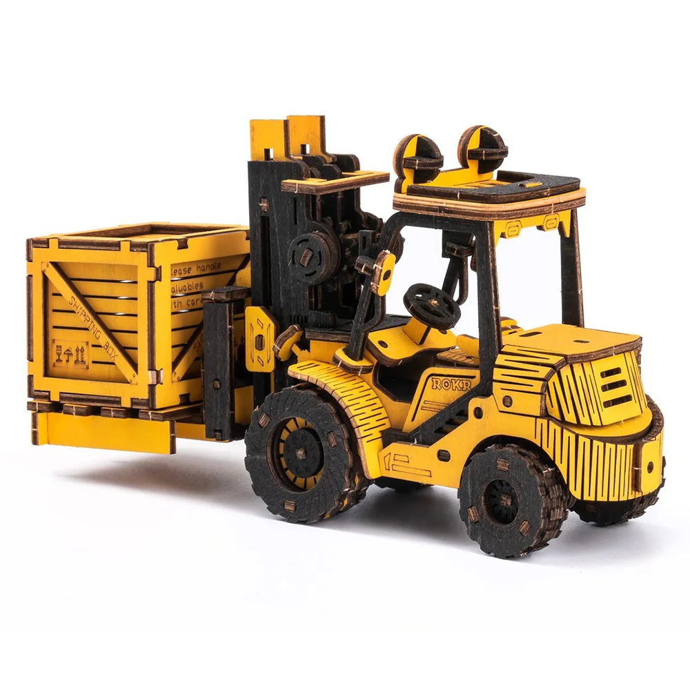 Robotime ROKR Forklift iş makinesi yapı taşı seti çocuklar için yetişkin yaratıcı oyuncaklar 3D ahşap bulmaca uzatın Imagin TG413K