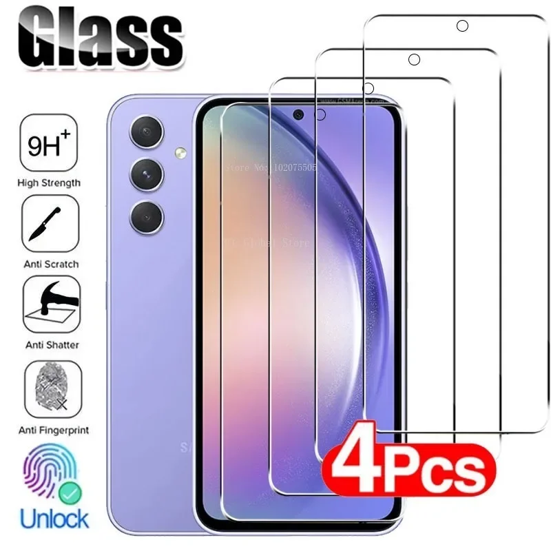 Samsung A54 için 4 adet ekran koruyucu 5G A34 temperli cam Samsung Galaxy A14 A24 A13 A12 A11 A71 M14 M54 koruyucu cam
