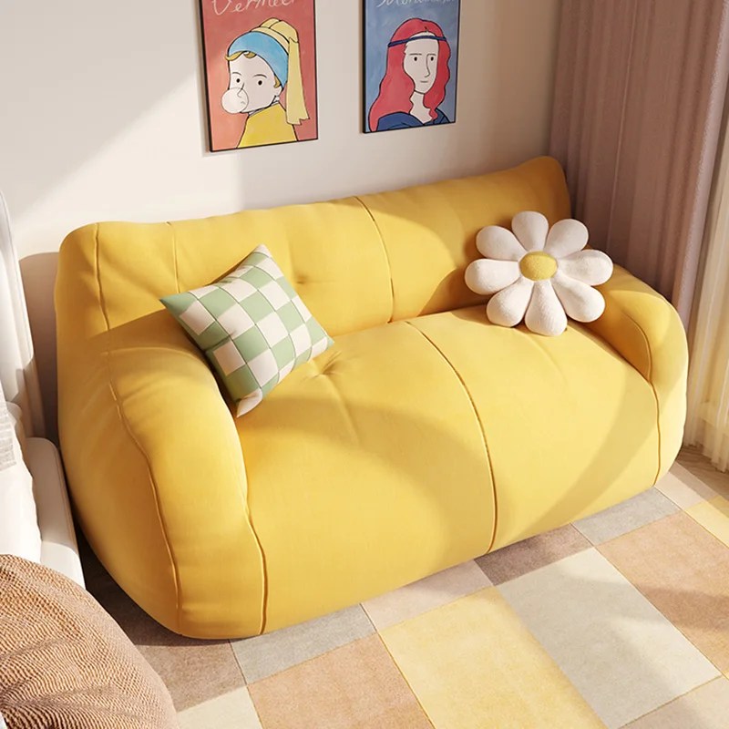 Sarı streç kanepe dinlenmek Recliner lüks Loveseat kanepe Tatami okuma Minimalist ergonomik Divani Soggiorno yatak odası mobilyası