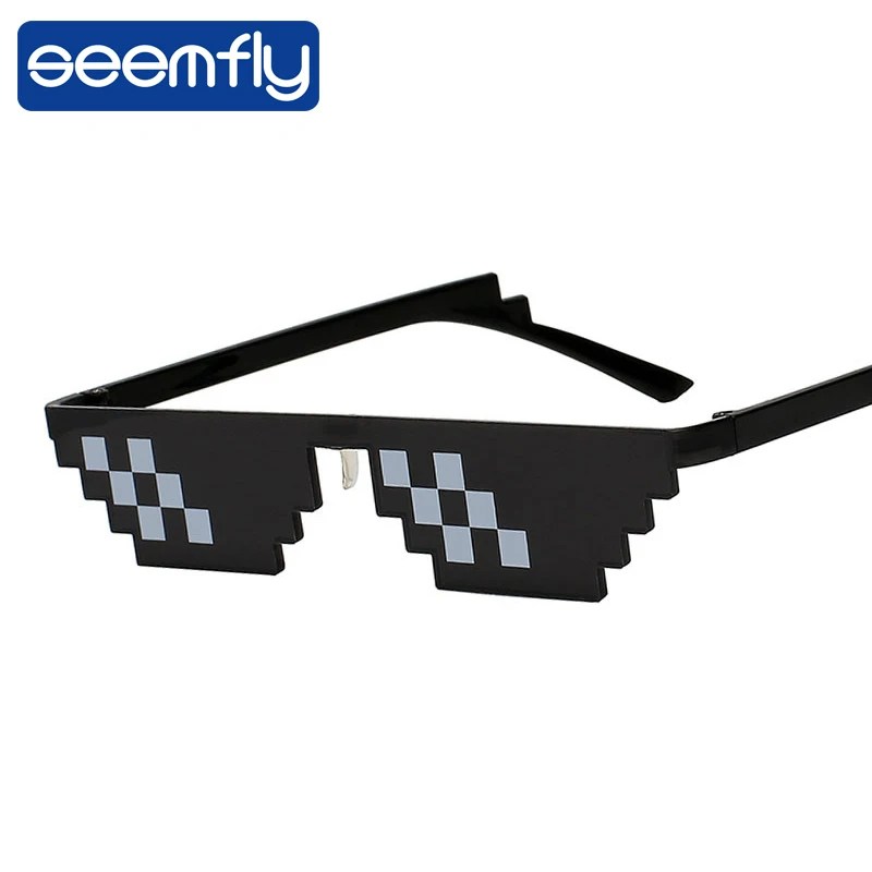 Seemfly komik gözlük kadın erkek poligon marka Thug yaşam güneş gözlüğü mozaik eril 8 bit stil piksel güneş cam moda
