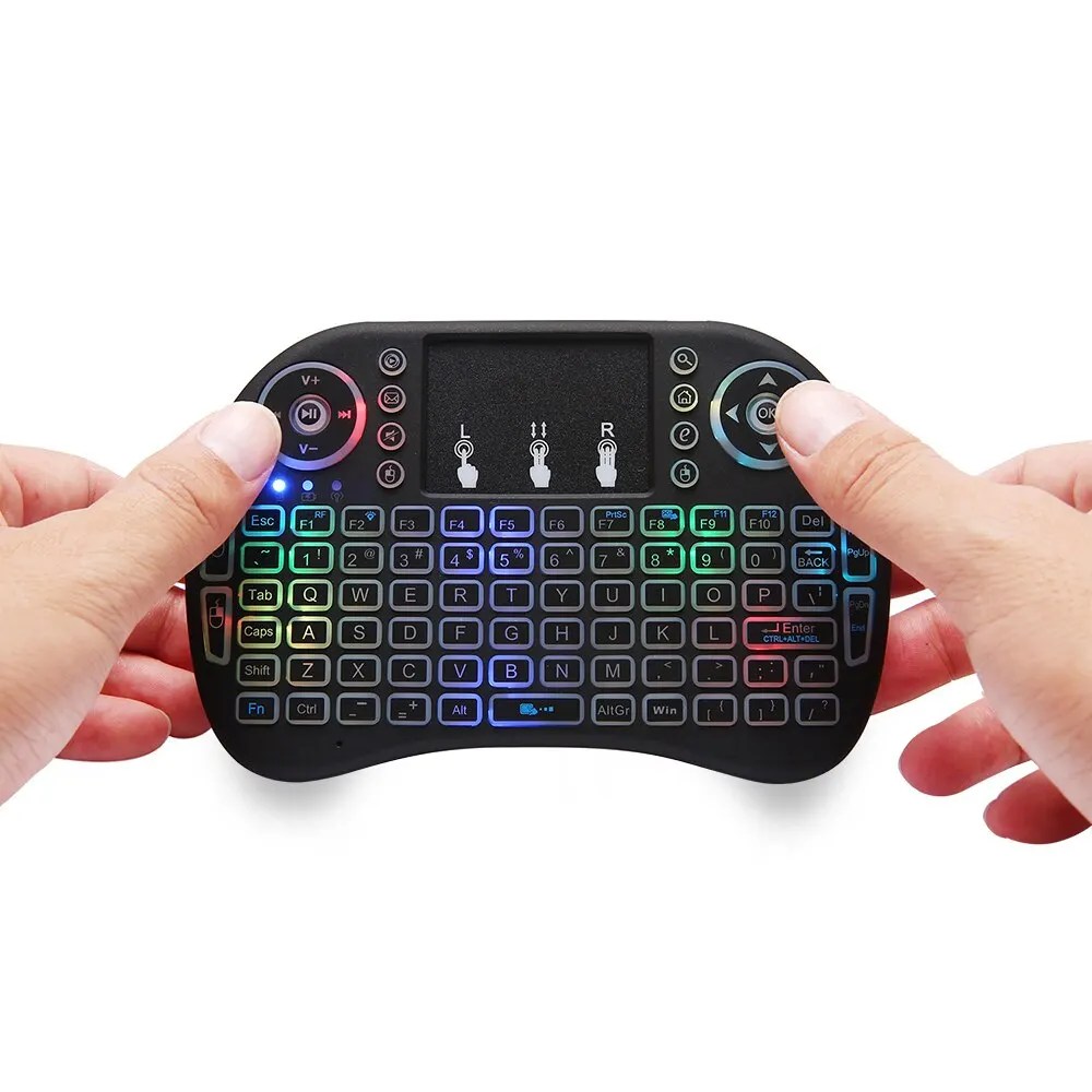 Serin arkadan aydınlatmalı I8 Mini kablosuz klavye 2.4GHz hava fare Touchpad el Android TV kutusu Mini PC için
