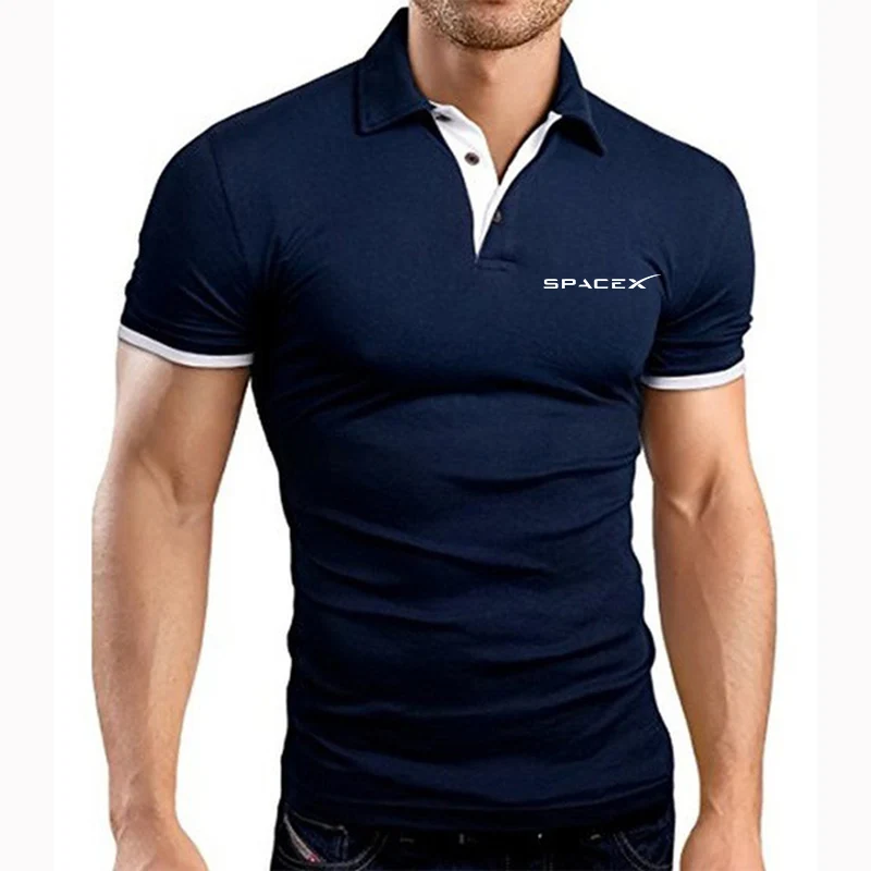 SpaceX uzay X Logo 2023 erkek yeni kalite katı renk gömlek pamuk şort kollu Casual Polos moda yaz sıcak yaka üst