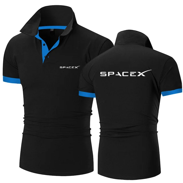 SpaceX uzay X Logo 2023 erkek yeni kalite katı renk gömlek pamuk şort kollu Casual Polos moda yaz sıcak yaka üst
