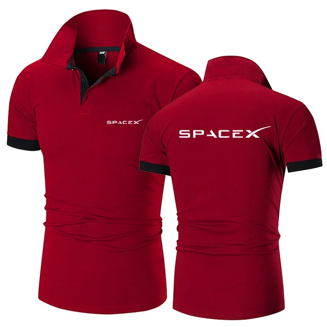 SpaceX uzay X Logo 2023 erkek yeni kalite katı renk gömlek pamuk şort kollu Casual Polos moda yaz sıcak yaka üst