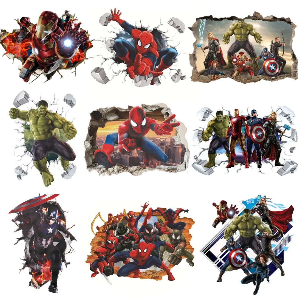 Spiderman Avengers duvar Sticker çocuk yatak odası duvar kağıdı erkek çocuk odası posteri 3d kendinden yapışkanlı vinil çıkartmaları ev dekor duvar
