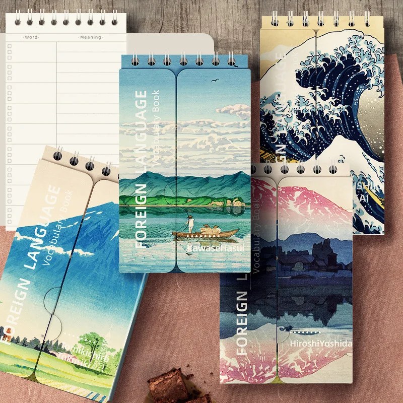 Taşınabilir Mini dizüstü japon ünlü boyama cep Spiral defter dil öğrenme okul kırtasiye için kelime kitap