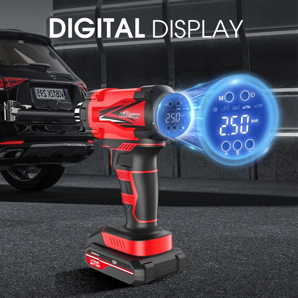 Taşınabilir hava kompresörü kablosuz elektrikli şişme pompa seyahat acil lastik pompası motosiklet bisiklet için uygun LED ışık - Görsel 2
