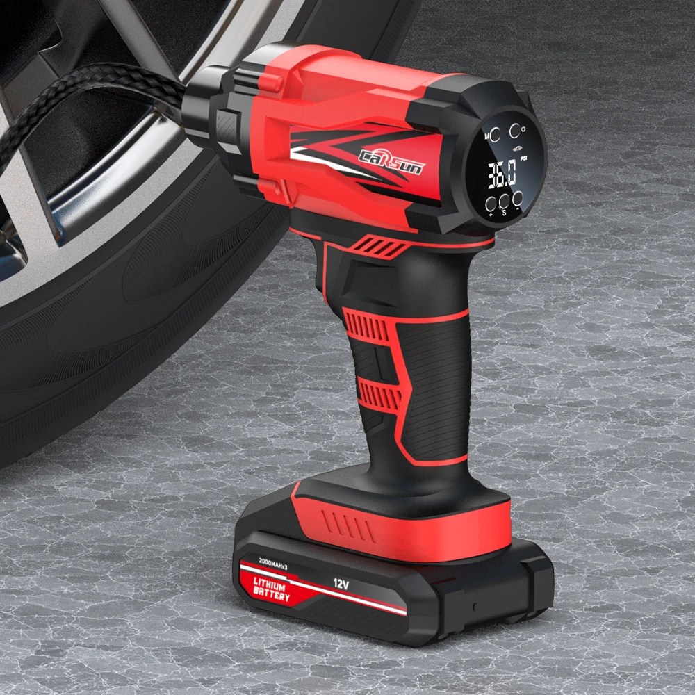 Taşınabilir hava kompresörü kablosuz elektrikli şişme pompa seyahat acil lastik pompası motosiklet bisiklet için uygun LED ışık - Görsel 1