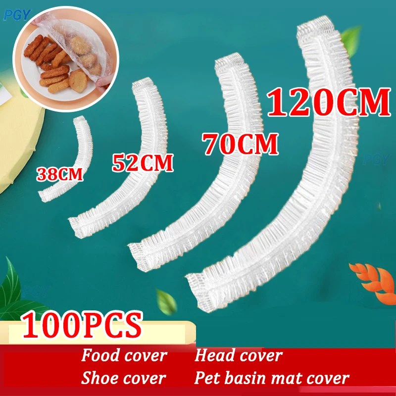 Tek kullanımlık yemek örtüsü 120/70/52/38CM koruyucu toz gıda sınıfı taze kapaklar elastik plastik Wrap ayakkabı kapağı duş başlık kaseler Caps