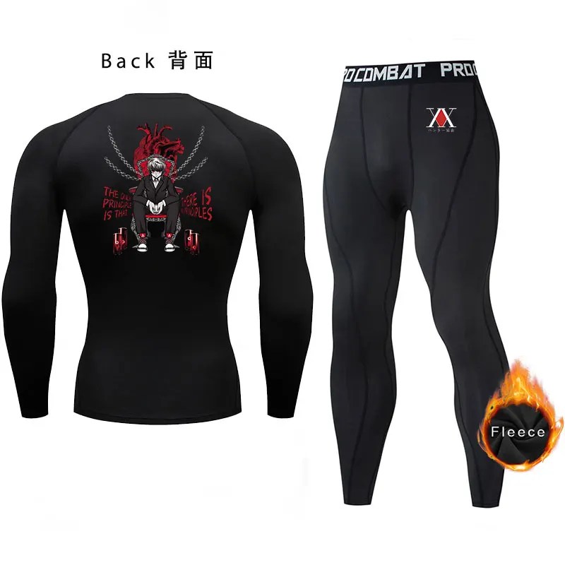 Termal iç çamaşır takım Anime Hunter x Hunter sıkıştırma gömlek erkek spor kayak koşu egzersiz kış sıcak paçalı don Tops