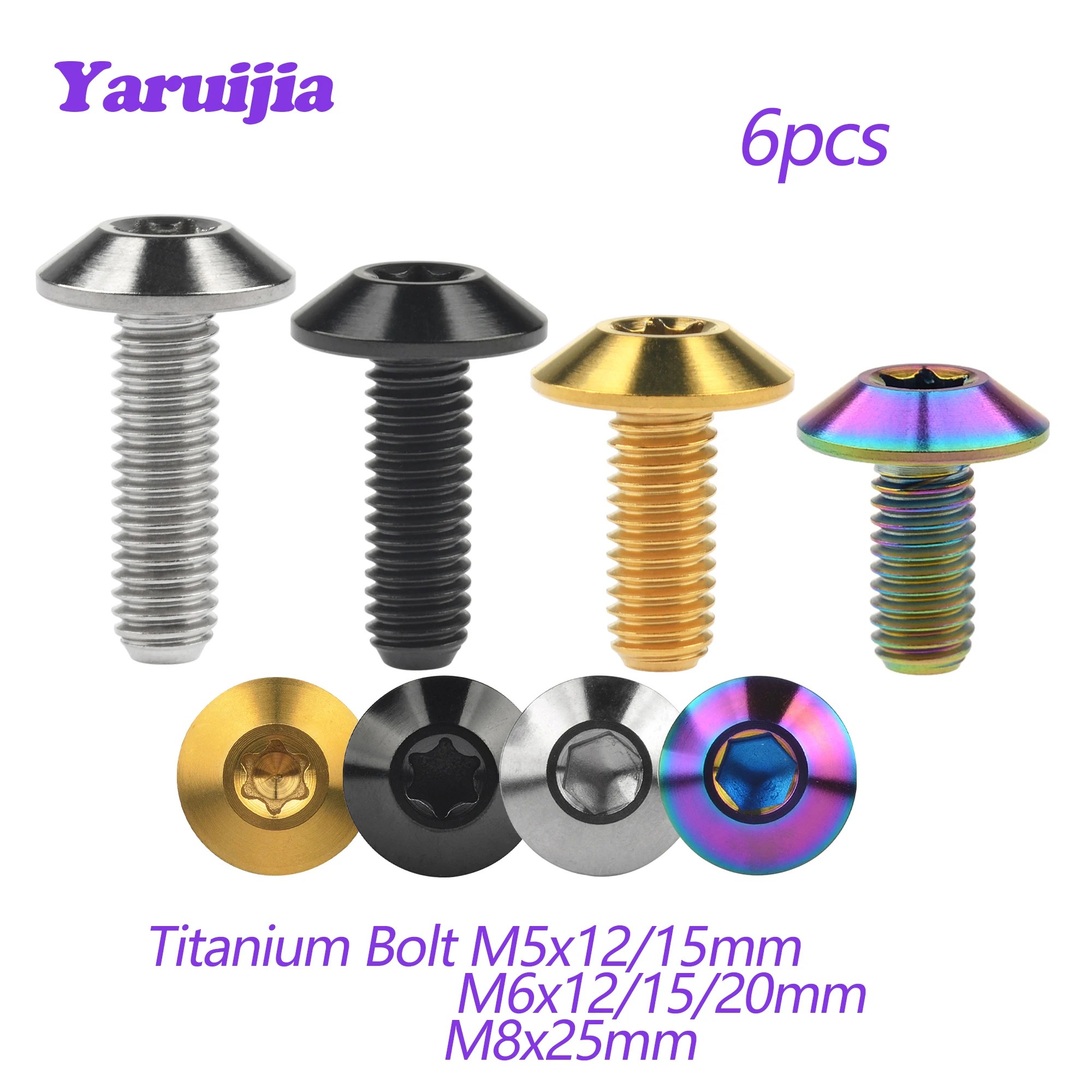 Titanyum Ti cıvata M5/M6/M8x12/15/20/25mm Allen altıgen başlı veya bisiklet motosiklet parçası için Torx kafa cıvata vida 6 adet