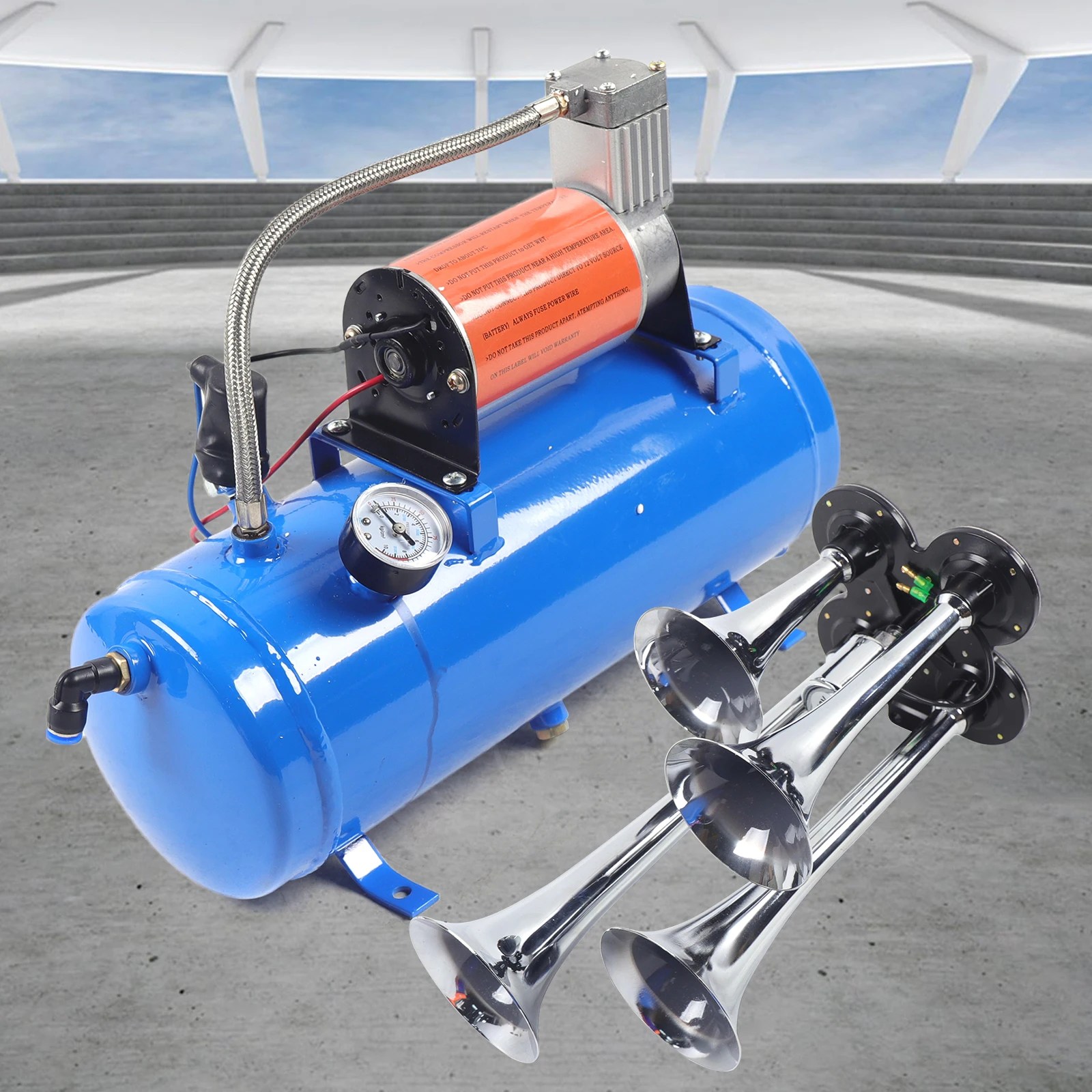 Tren hava boynuz kiti ile kompresör tankı dayanıklı Suv araba kamyon 12V 150Psi 6L hava kompresörü trompet boynuz trompet DC hava