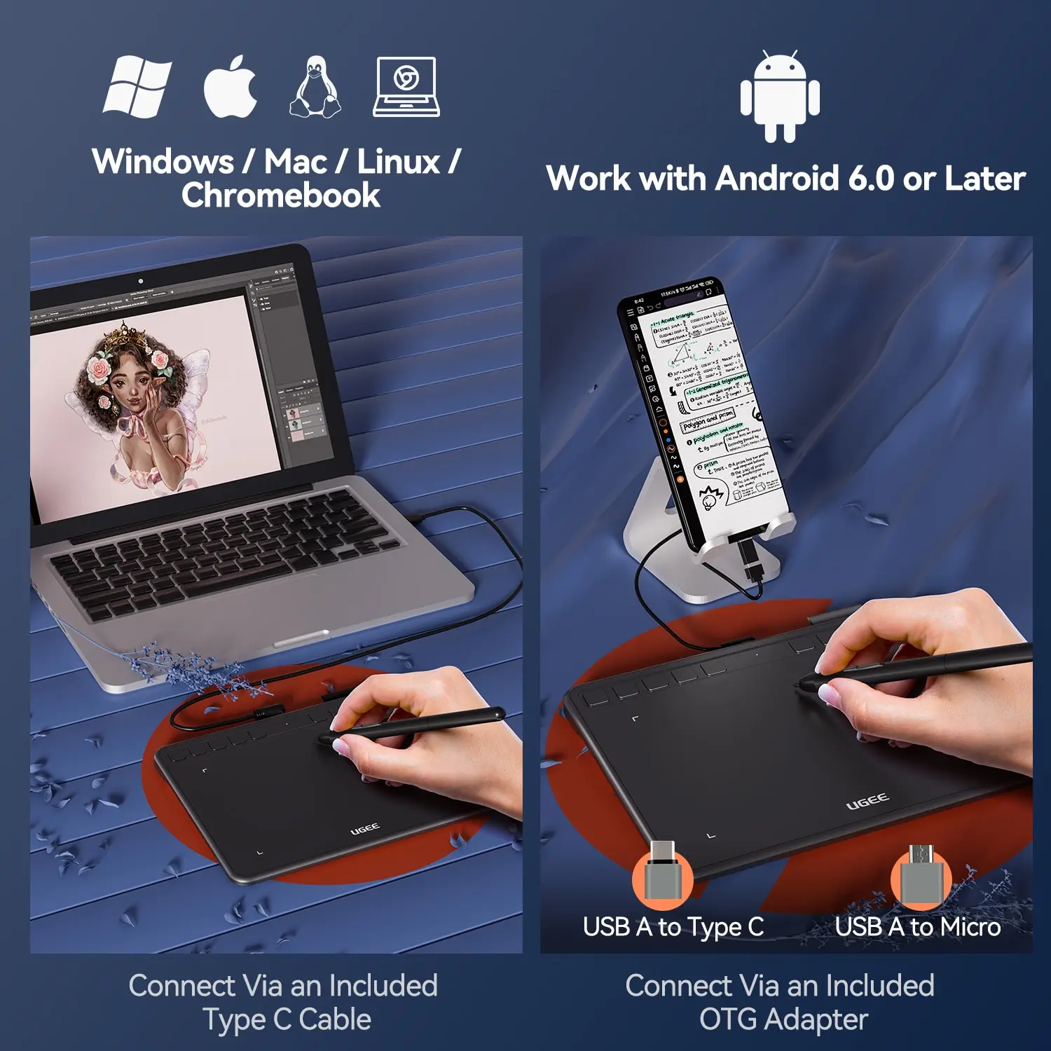 UGEE S640 grafik Tablet 6 inç çizim tabletler dijital kalem Pad yazma çizim kurulu Android Windows Mac Laptop için 8192 Stylus - Görsel 4