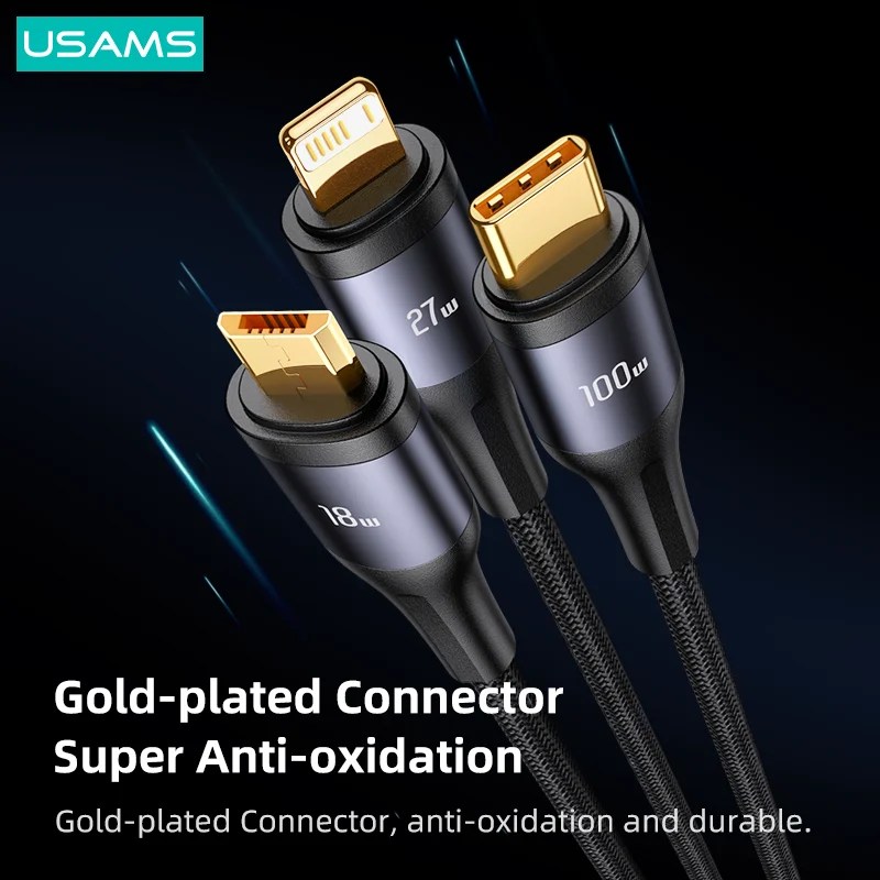 USAMS U83 100W 3 1 dijital ekran kablosu iPhone 14 13 12 11 iPad hızlı Chargng veri kablosu için Huawei OPPO Xiaomi Samsung - Görsel 3