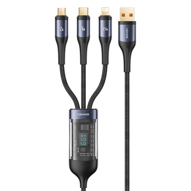 USAMS U83 100W 3 1 dijital ekran kablosu iPhone 14 13 12 11 iPad hızlı Chargng veri kablosu için Huawei OPPO Xiaomi Samsung - Görsel 8
