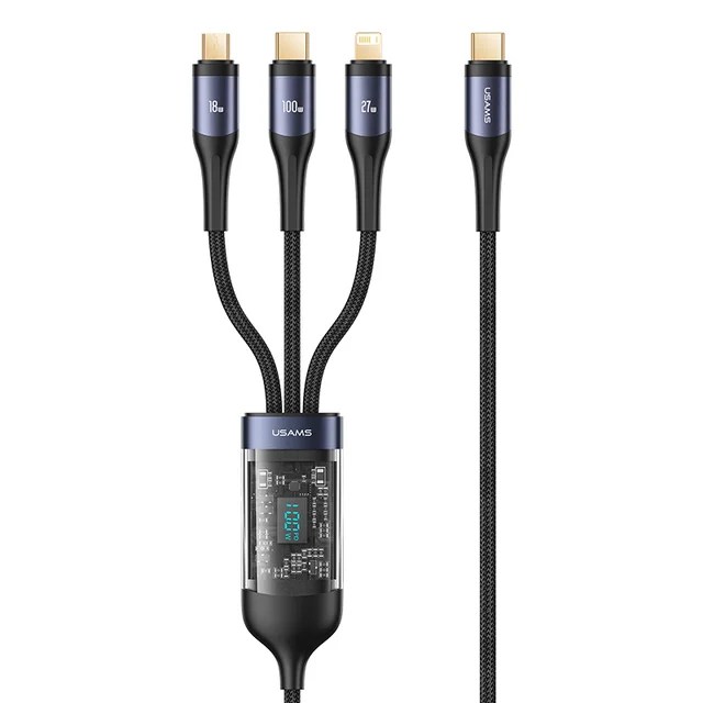 USAMS U83 100W 3 1 dijital ekran kablosu iPhone 14 13 12 11 iPad hızlı Chargng veri kablosu için Huawei OPPO Xiaomi Samsung - Görsel 7