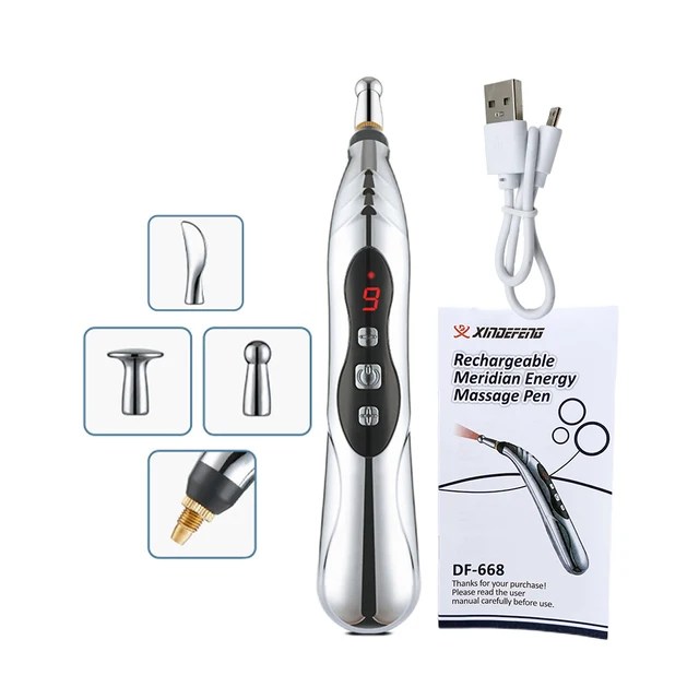 USB şarj edilebilir akupunktur kalem 5/3 kafa lazer meridyen enerji vücut yüz boyun bacak tedavisi için masaj kalemi masaj sağlık - Görsel 7