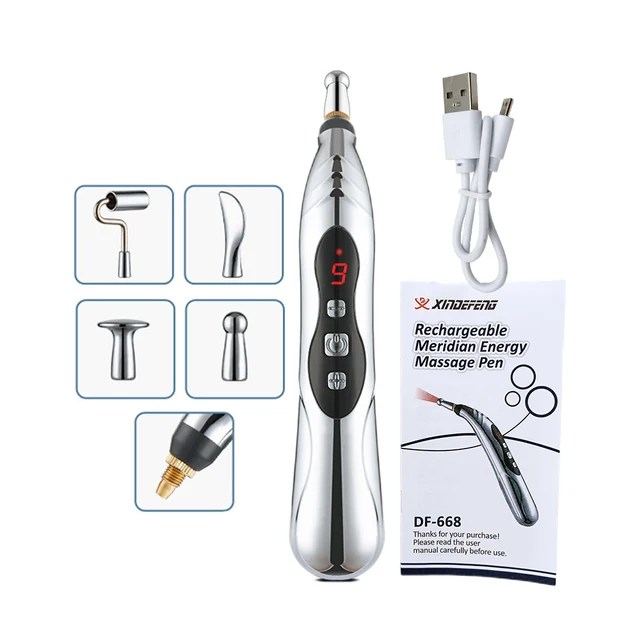 USB şarj edilebilir akupunktur kalem 5/3 kafa lazer meridyen enerji vücut yüz boyun bacak tedavisi için masaj kalemi masaj sağlık - Görsel 8