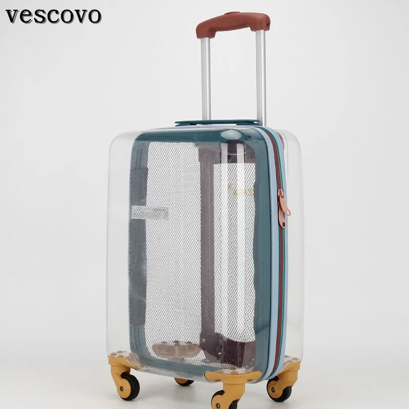 Vescovo 20 inç yeni stil şeffaf bavul Spinner kabin bagaj arabası çantası tekerlekler üzerinde