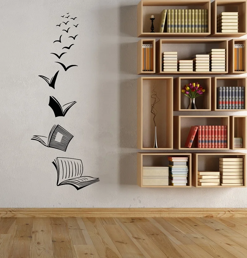 Vinil duvar çıkartmaları açık kitap okuma okul kütüphane sınıf çalışma odası ev duvar süsü duvar sticker - Görsel 1