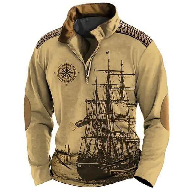 Vintage erkek Zip Hoodies 3d denizcilik baskılı kazak gevşek boy günlük rahat uzun kollu sokak tasarımcı kazak Tops - Görsel 14