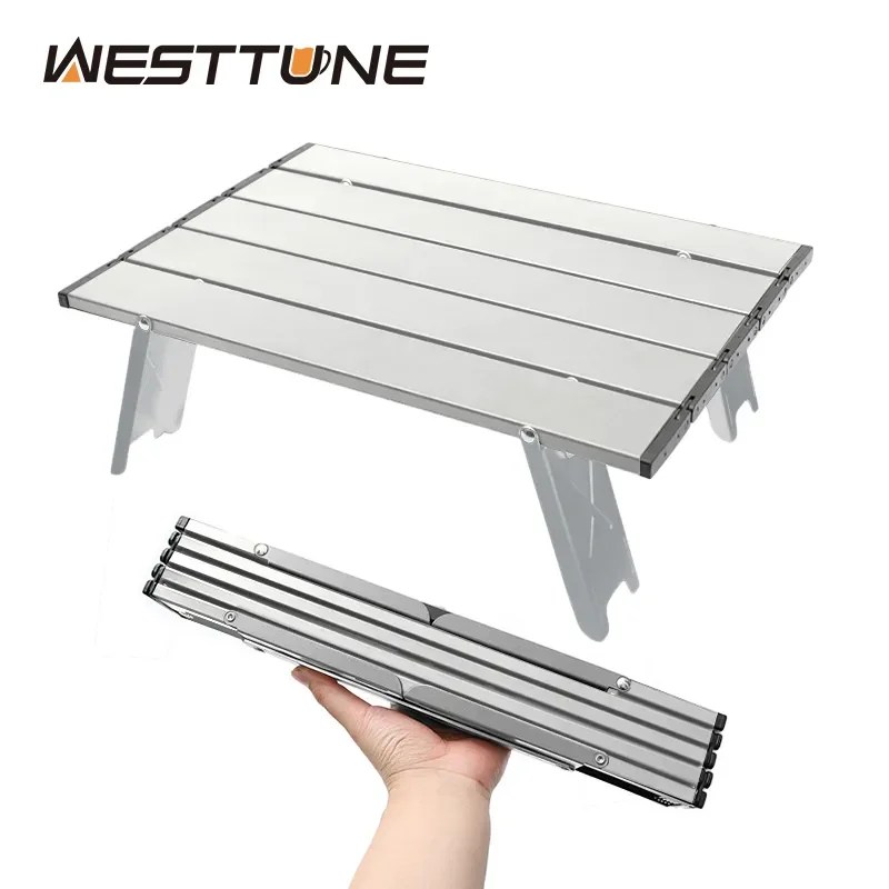 WESTTUNE Mini kamp masa Ultralight taşınabilir alüminyum alaşım açık masa Roll-Up katlanır masa sırt çantası piknik barbekü için