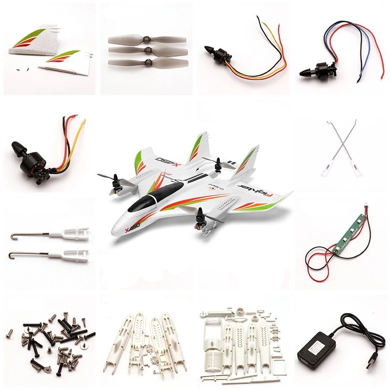 WLtoys XK X450 RC planör uçak parçaları Motor alıcı kurulu Servo ana bıçaklar vida kabuk pervane alıcı ESC işık çekme çubuk