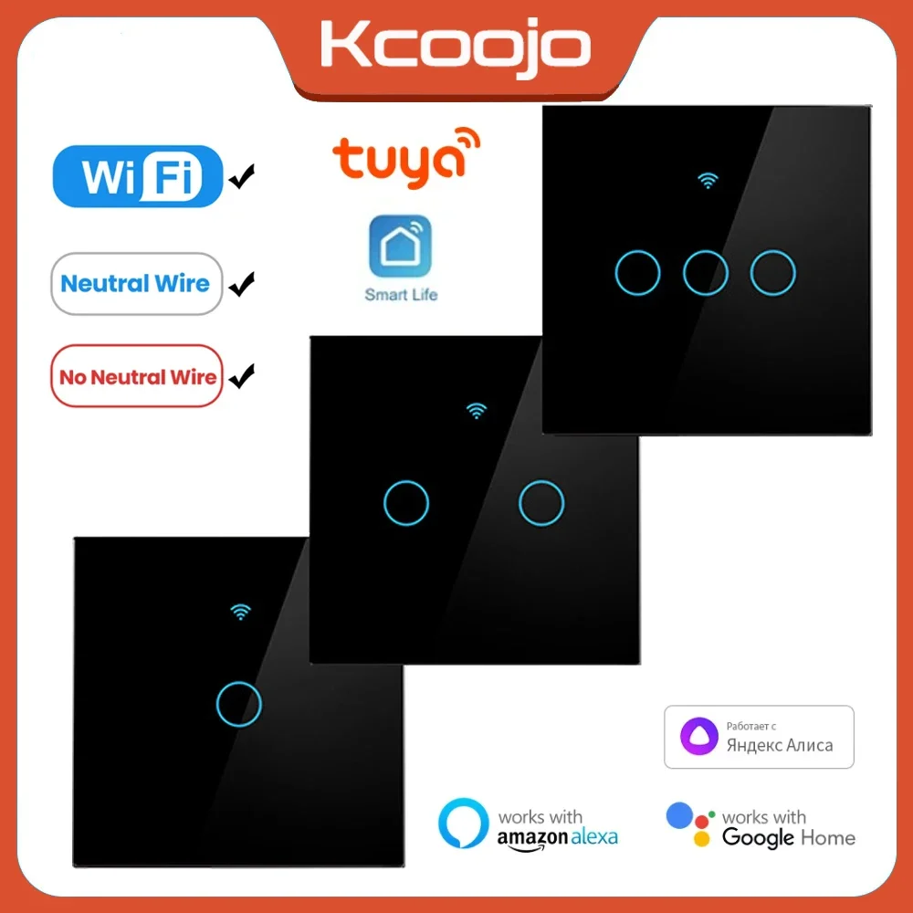 Wifi akıllı işık anahtarı ab 86 cam ekran dokunmatik Panel ses kontrolü Alexa Google ev ile kablosuz duvar anahtarları 1/2/3/4 Gang