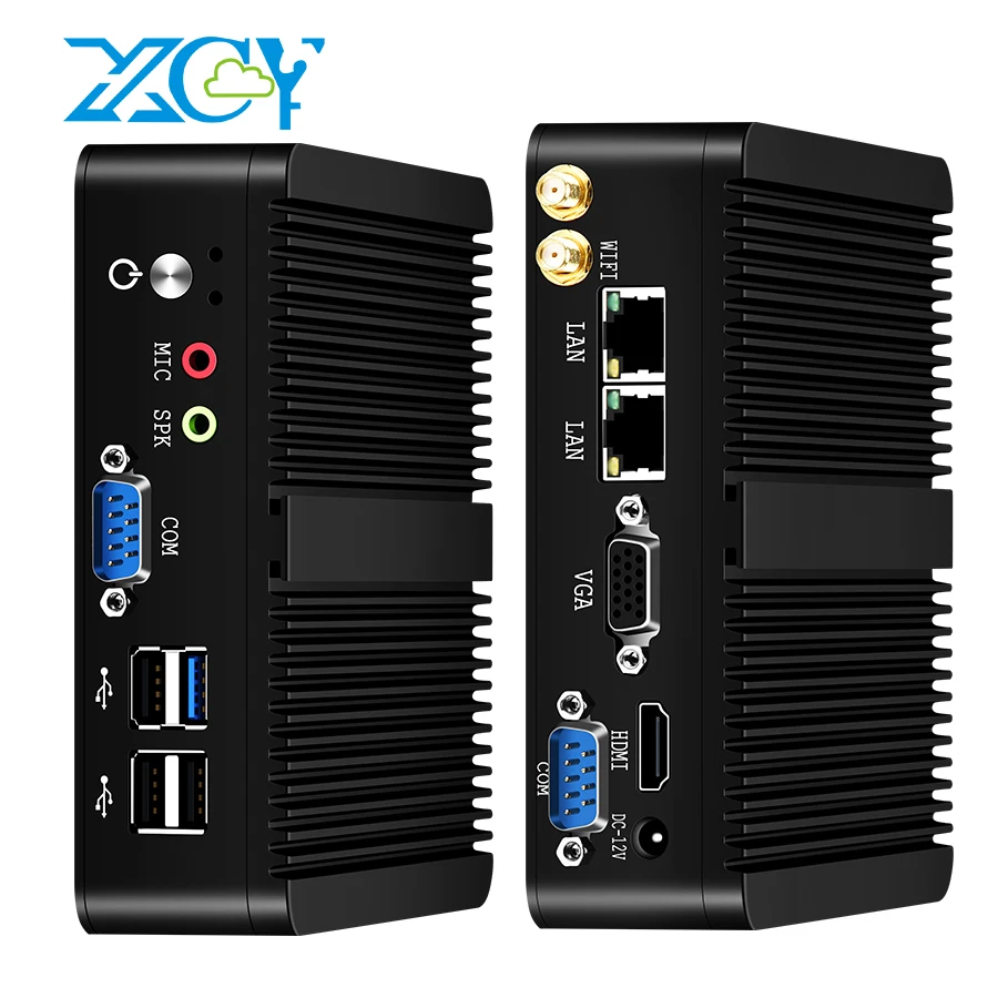 XCY fansız Mini PC Intel Celeron J1900 dört çekirdekli 2.0GHz 2x RS232 2x LAN Windows 10 Linux gömülü IoT endüstriyel bilgisayar