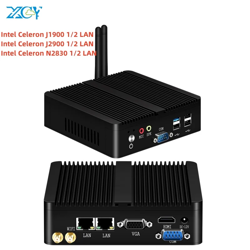 XCY fansız Mini Pc Intel Celeron J1900 jwindows Windows 10 7 Linux ince istemci Minipc Pfsense mikro 2 Lan portu masaüstü bilgisayar PC