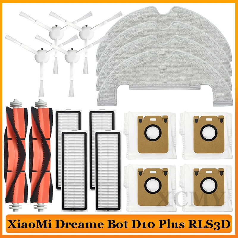 XiaoMi Dreame Bot D10 artı RLS3D Robot elektrikli süpürge yedek parçaları ana/yan fırça Hepa filtre paspas bezi toz torbası