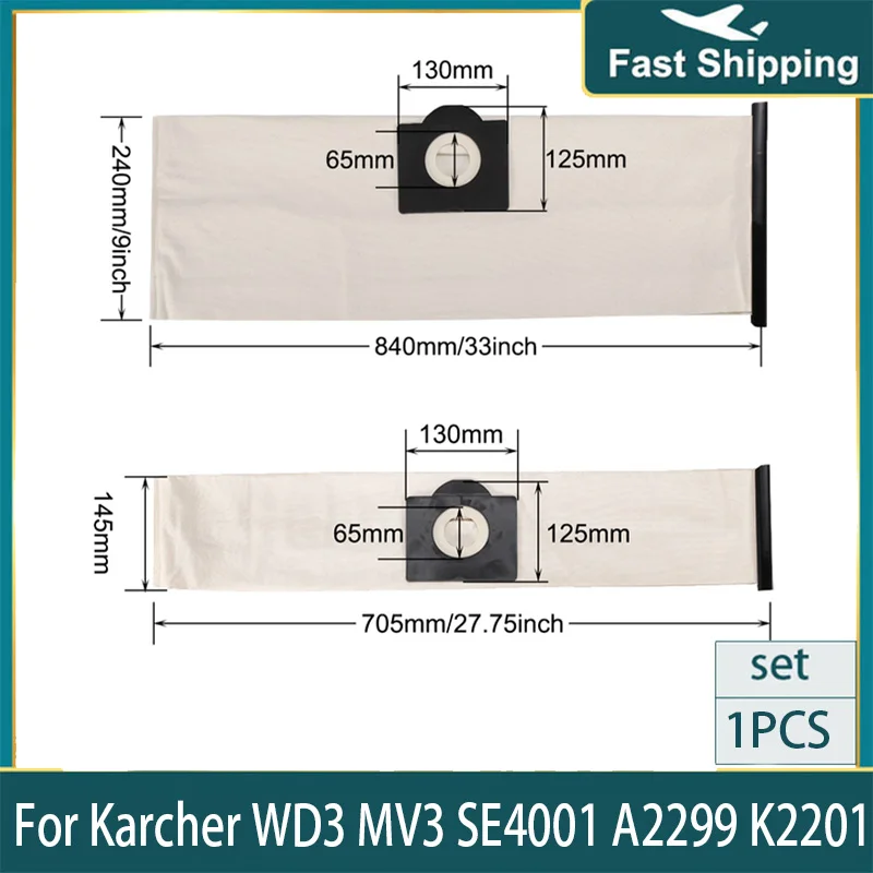 Yıkanabilir kullanımlık toz torbası için Karcher WD3 MV3 WD3.300 WD3.200 SE4001 A2299 A2204 A2656 süpürge yedek parçaları aksesuarları