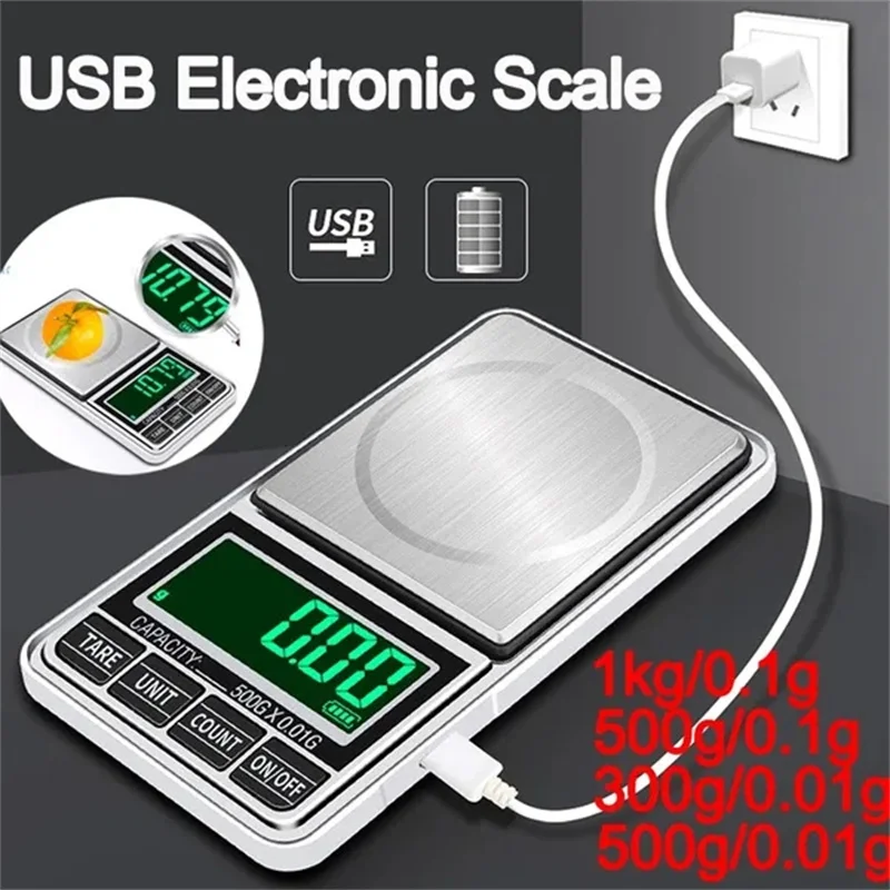 Yüksek hassasiyetli LED taşınabilir Mini cep tipi kuyumcu terazisi USB şarj edilebilir dijital elektronik tartı ağırlık denge Gram ölçekler