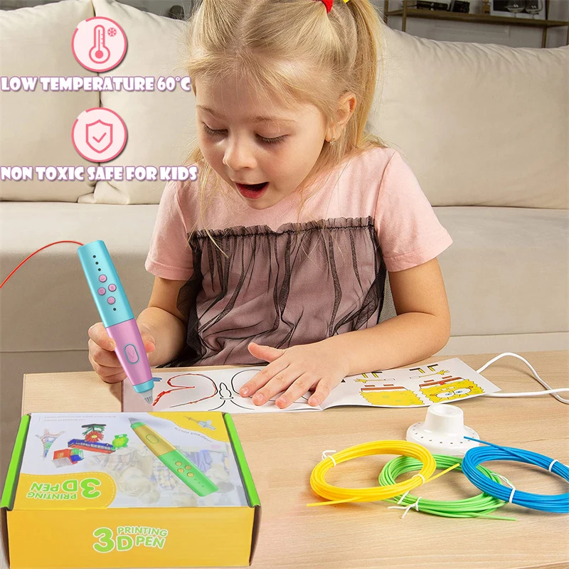 Yüksek kaliteli 3D kalem seti çocuklar için erkek kız doğum günü Chrismas hediye 3d baskı kalem düşük sıcaklık ile 100M PCL Filament 3d kalem
