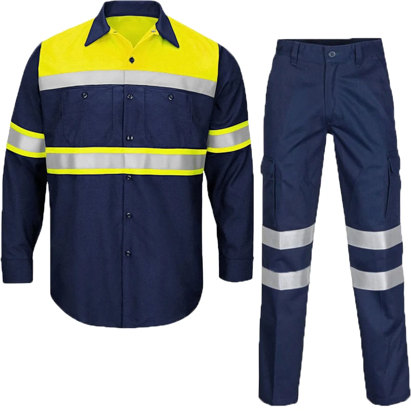 Yaz pamuk iş elbisesi Hi Vis uzun kollu yansıtıcı güvenlik çalışma üniforması porter inşaat işçisi tulum elektrikli